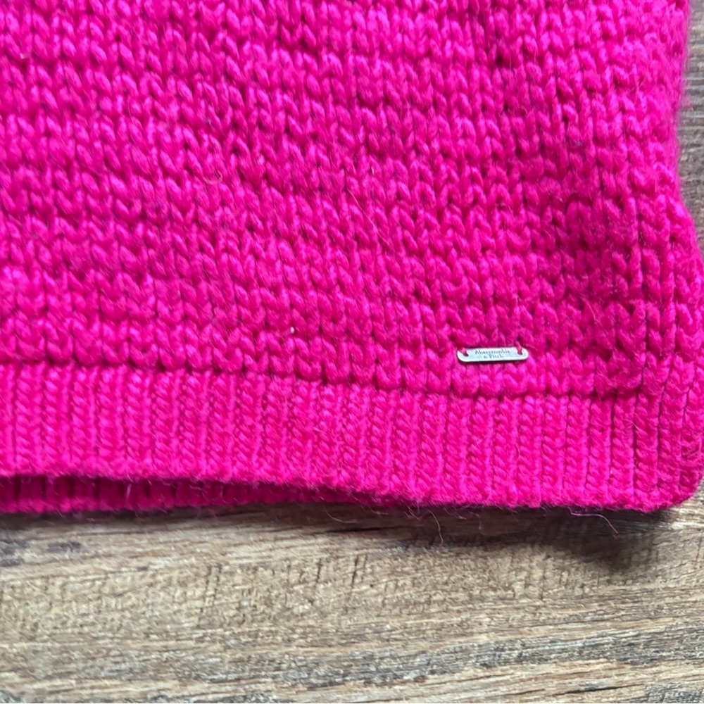Abercrombie & Fitch hot pink sweater chunky open neck cropped Barbiecore S EUC - Picture 8 of 14